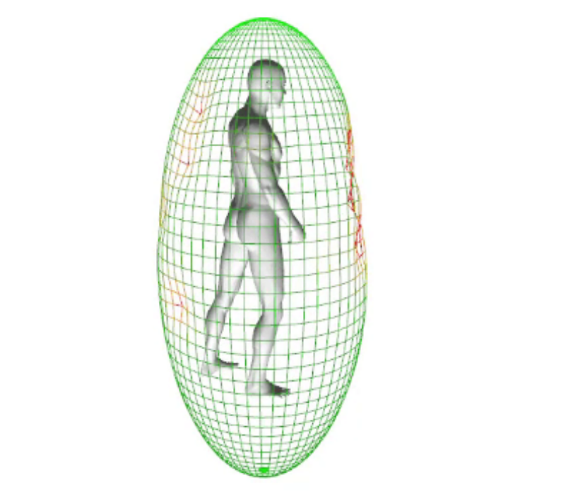 Homme dans une sphère transparente, illustrant la biorésonance et l'harmonisation énergétique.